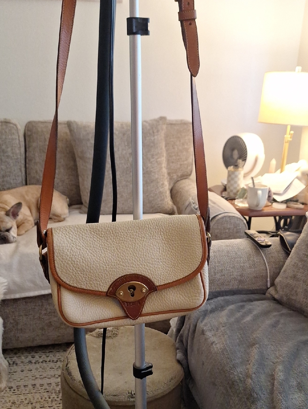 Dooney & Bourke Cream and Tan Pebbled Leather Crossbody